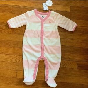 BABY GAP Pink White Rugby Striped Velour Onesie 0-3 months